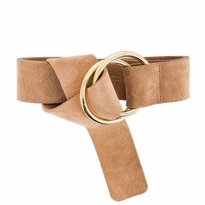 B-Low the Belt Tan Suede Double Ring Waist Belt with Gold Buckle